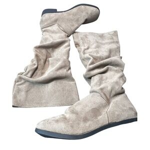 Women's Taupe Faux Suede Slouch Knee-High Boots EU 38 US 7.5‎ Pull-On Flat Heel